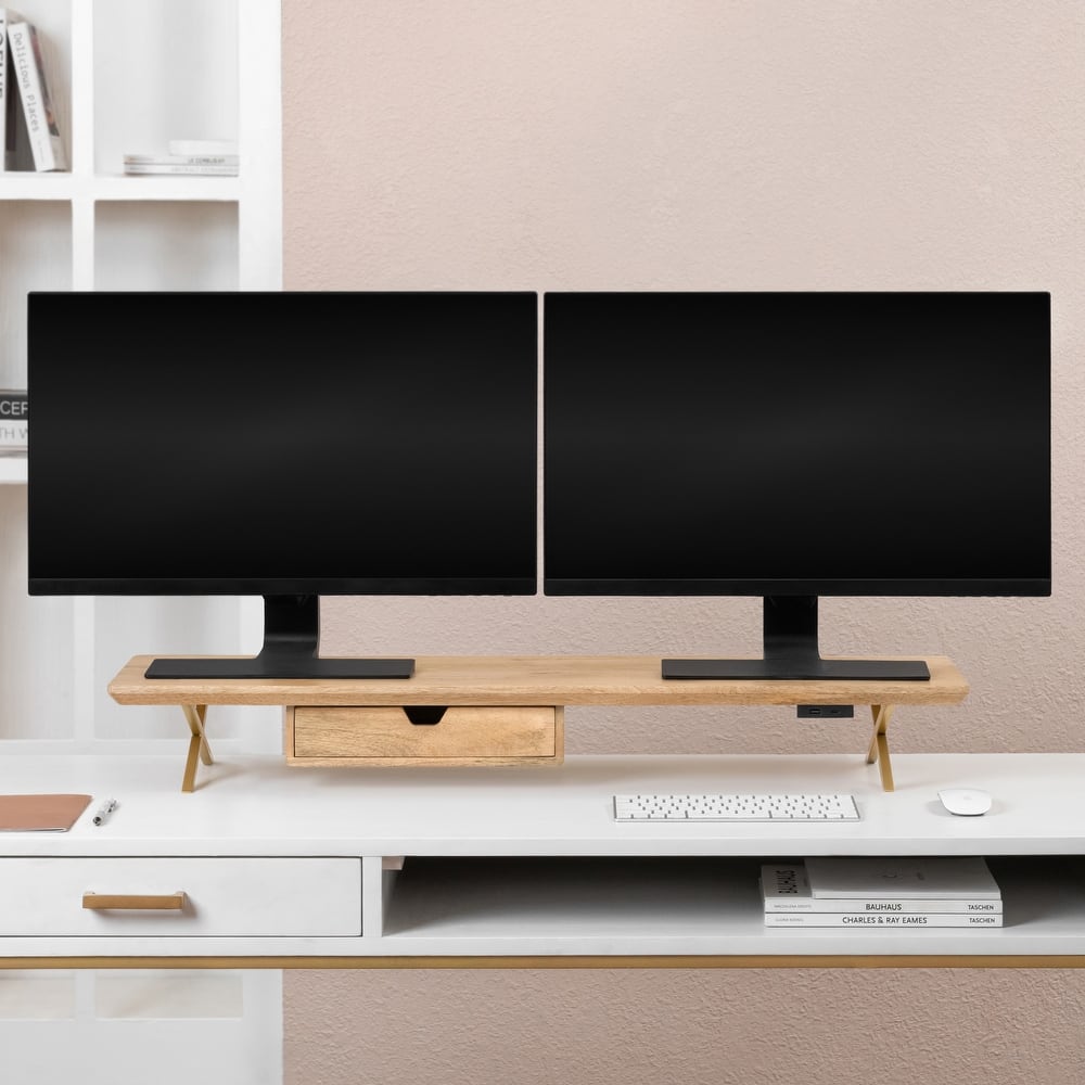 Jani Wood Monitor Stand Riser Desk - Ergonomic Design Stand, Desktop Organizer Table for Home, Office Workspace, Gaming Desk