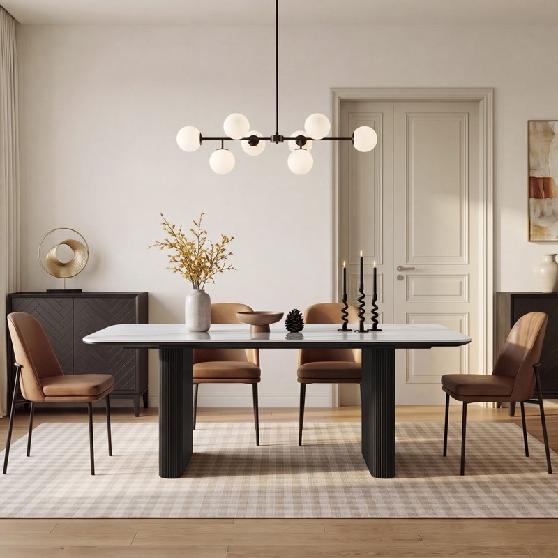 Spruce & Spring 78'' Modern Sintered Stone Top Dining Table with Fluted Design