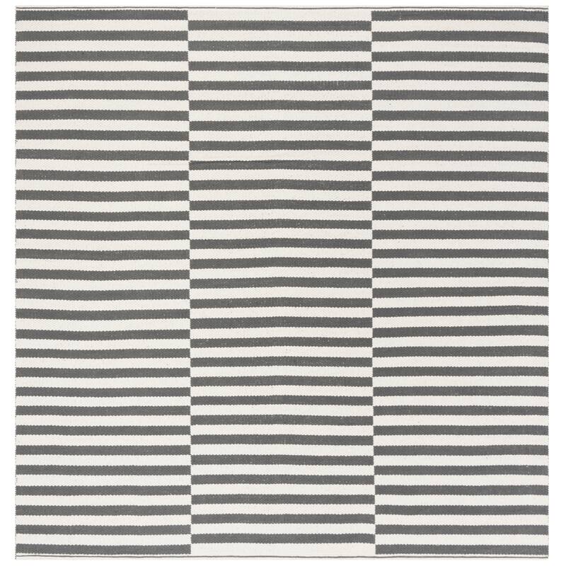 SAFAVIEH Handmade Flatweave Montauk Helena Casual Cotton Rug - 4' Square - Ivory/Grey