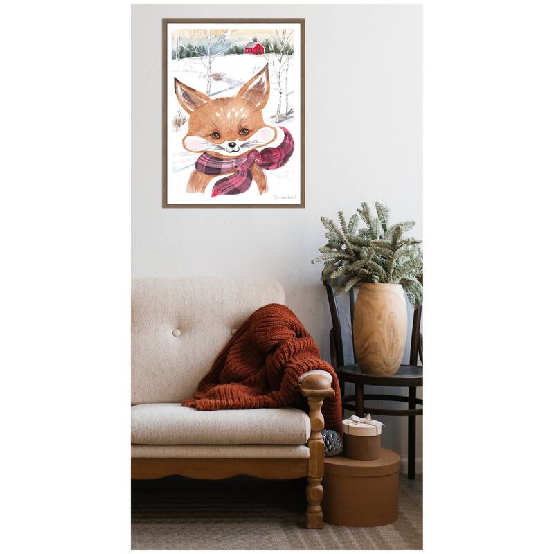 Kate and Laurel Framed Canvas Fox With Scarf In Winter by Patricia Shaw