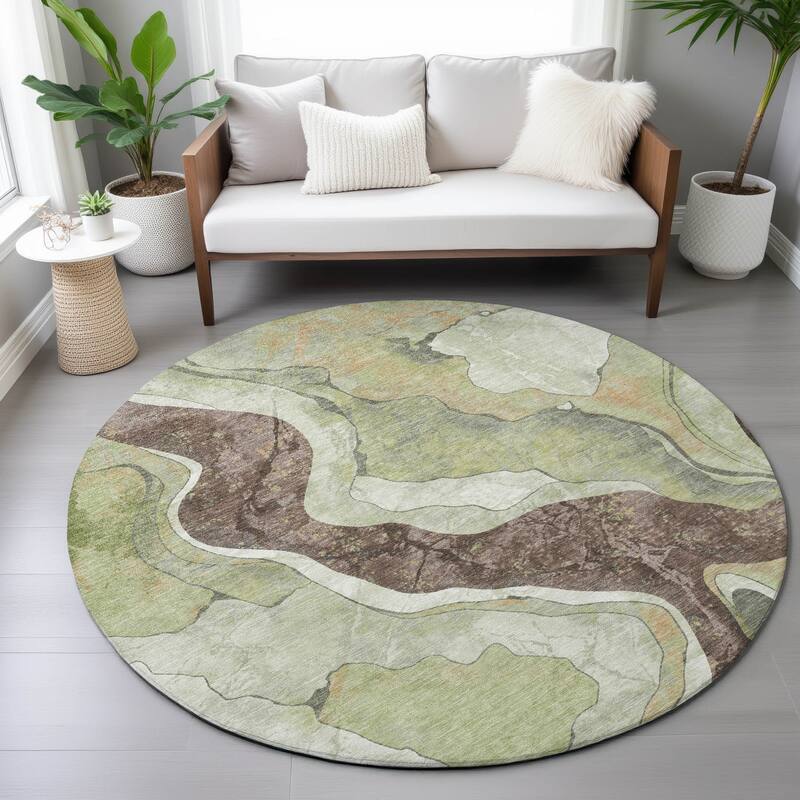 Machine Washable Indoor/Outdoor Contemporary Crackle Chantille Rug