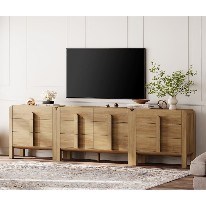 WAMPAT Modern Dresser TV Stand For Tvs Up To 120", 3-In-1 Mid Century Entertainment Center With Storage, Wood Media Console