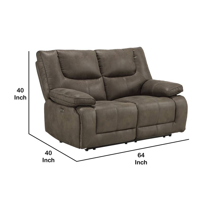 Power Motion Reclining Leatherette Loveseat with Pillow Top Armrests, Brown