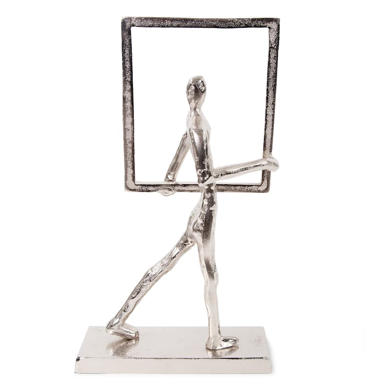Rough Nickle Man w/Square Frame Sculpture - 12H x 5W x 5D