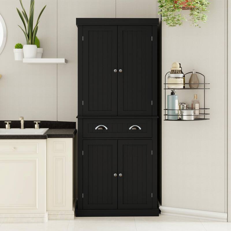 Anmytek 71 inch Tall Kitchen Pantry Storage Cabinet with 4 Doors and Drawer Black