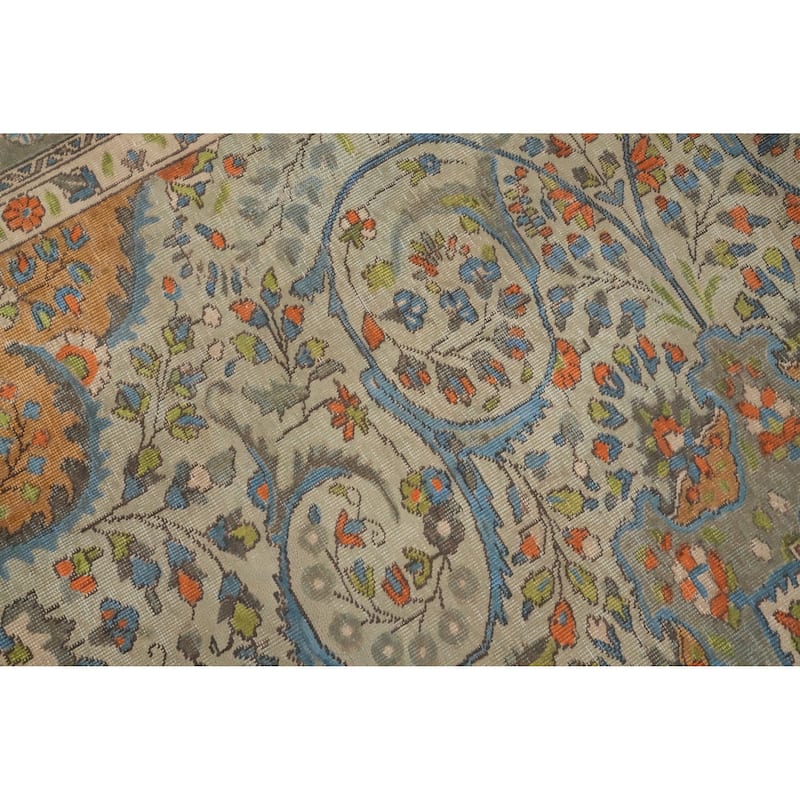 Hand Knotted Oriental 100% Wool Carpet Traditional Floral Greys & Charcoal Tabriz Area Rug - 12' 4'' X 10' 1''