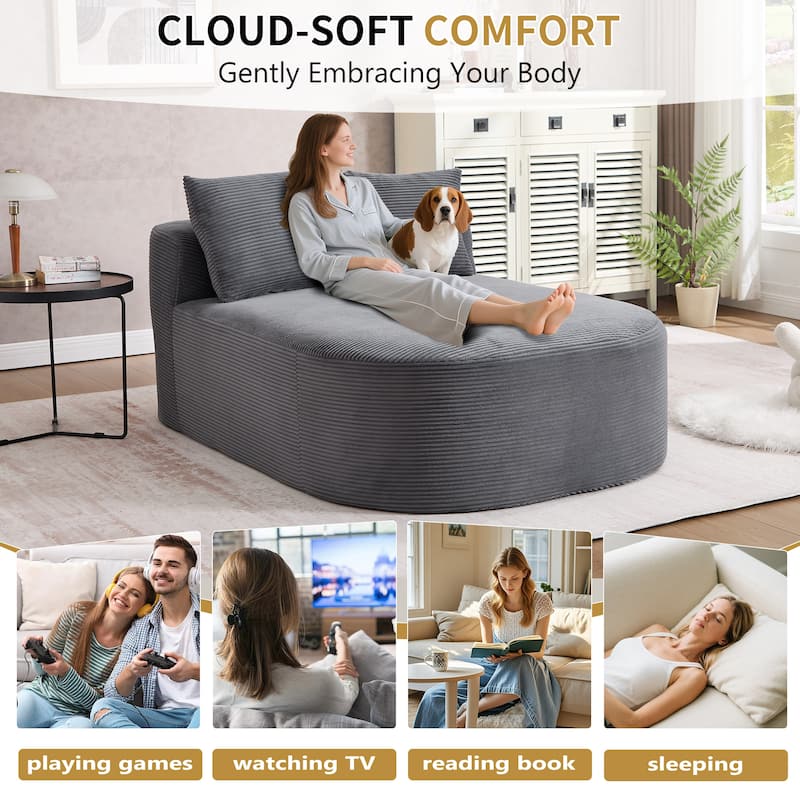 Roomfitters 67.5" Extra-Wide Chaise Lounge, Corduroy Boneless Sleeper Sofa with 46" Seat