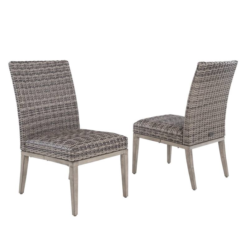 Patio Wicker Dining Chairs, Outdoor Woven Padded Chairs, All- Weather Outside Rattan Furniture - Grey