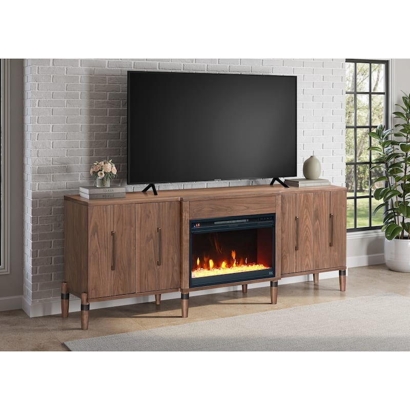 Bridgevine Home Tranquility 78 inch Fireplace TV Stand for TVs up to 90 inches, Minimal Assembly, Walnut Finish