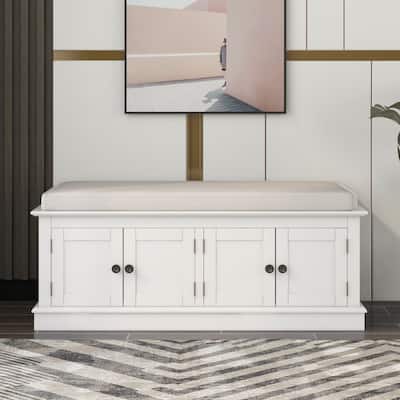 Storage Bench with 4 Doors and Adjustable Shelves