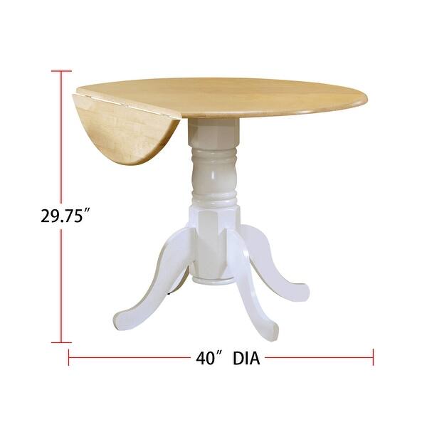 Round Pedestal Drop Leaf Dining Table, Natural Brown and White Bed