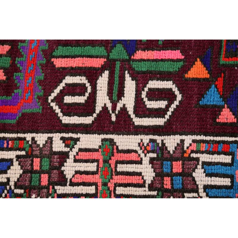 Wine Red Tribal Anatolian Turkish Runner Rug Hand-Knotted Wool Carpet - 3'7"x 14'1"