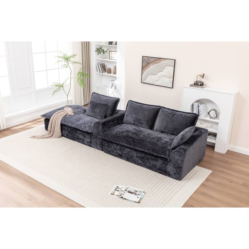 Modular Cloud Sectional Couch with L-Shape Chaise, Chenille Upholstered Boneless Sofa, Compressed Deep Seat Sofa with Pillows