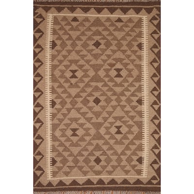 Reversible Kilim Area Rug Flat-weave Geometric Wool Carpet - 3'4" x 5'2"