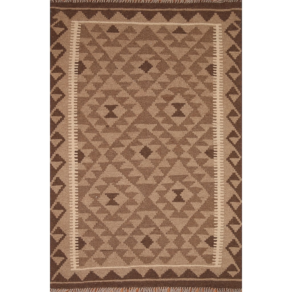 Reversible Kilim Area Rug Flat-weave Geometric Wool Carpet - 3'4" x 5'2"