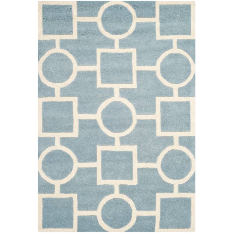 SAFAVIEH Handmade Chatham Alkinoi Modern Moroccan Wool Rug - 3' x 5' - Blue/Ivory