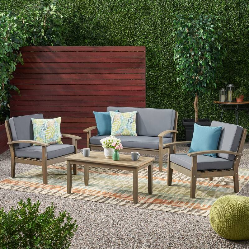 Peyton 4-piece Outdoor Wooden Chat Set by Christopher Knight Home