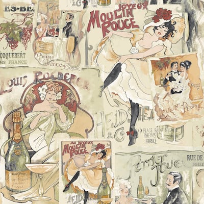 Galerie Wallcoverings Nostalgie Collection Champagne Posters Non-woven Matte Wallpaper Roll