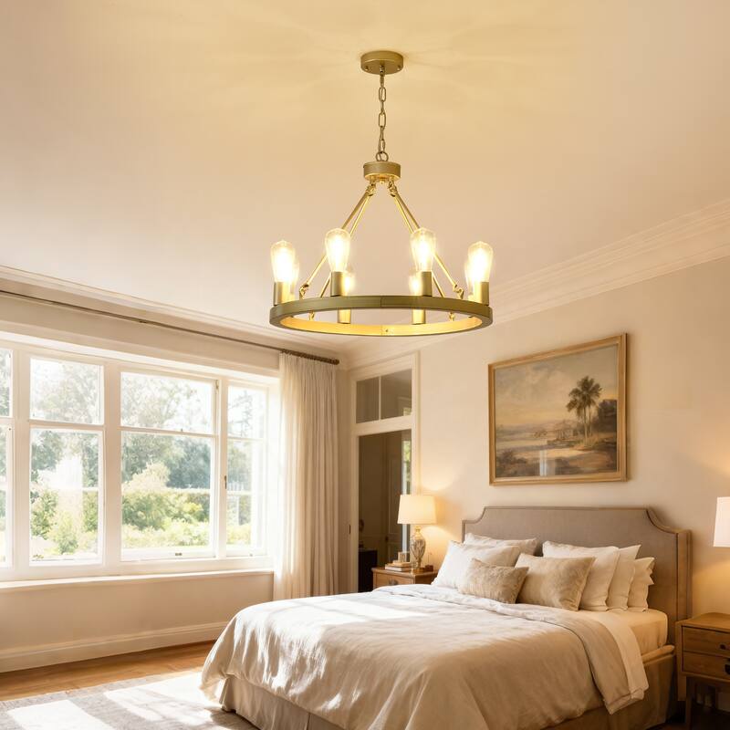 8-light (no bulbs) gold wagon wheel chandeilier with light-e26