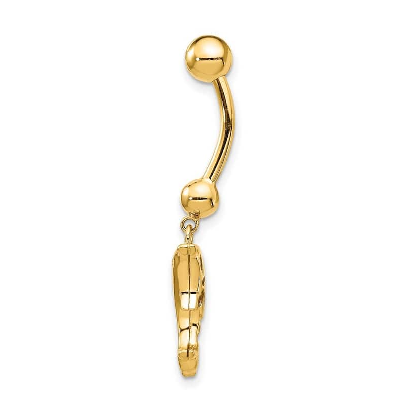 Curata Solid 14k Yellow Gold 10mm Dolphin Dangle Belly Ring (10mm x 35mm)