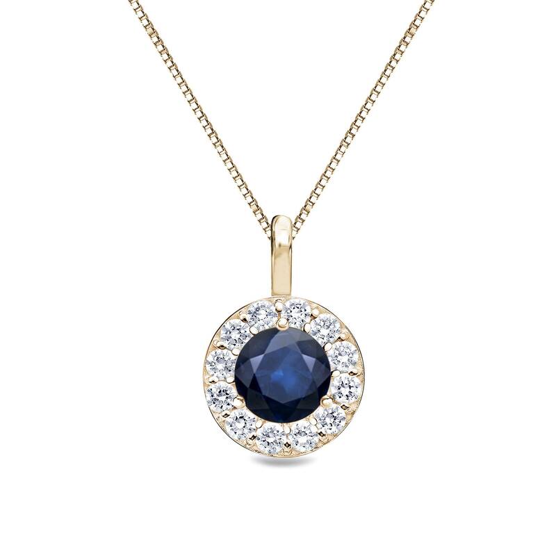Auriya 14k Gold 1/3 ct Round-Cut Blue Sapphire and Diamond Halo Necklace - Yellow