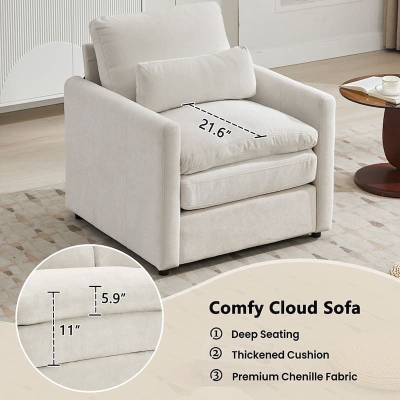 31.9" Comfy Cloud Armchair,Oversized,Plush Upholstered,Double Cushion