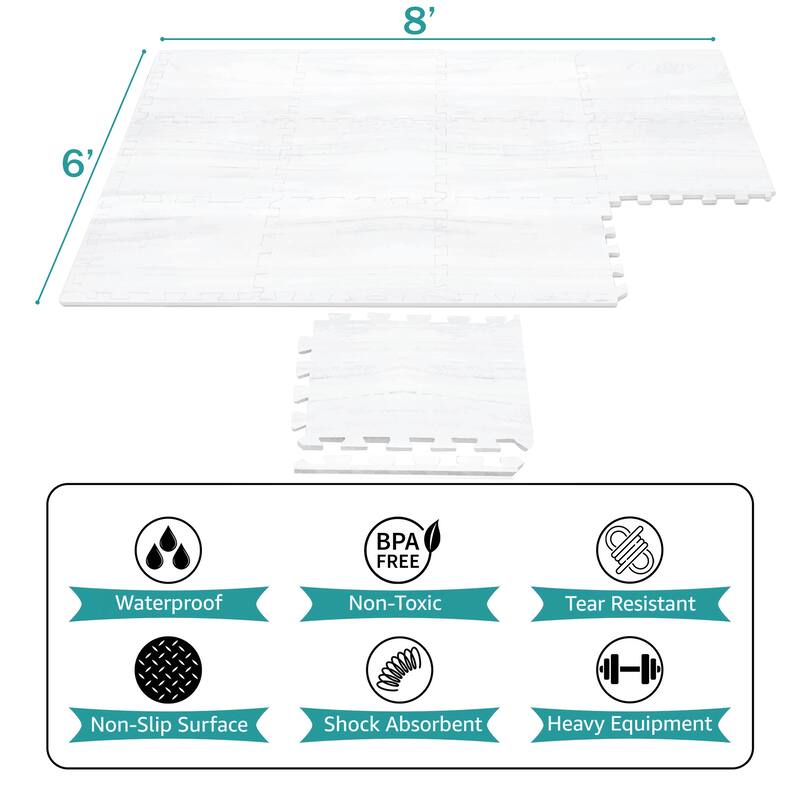 Interlocking Floor Mat - Gray Wood Print, 12 Pieces and Borders