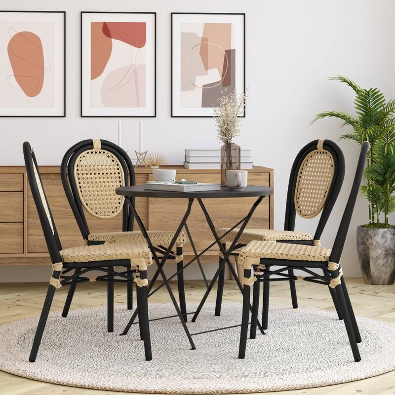 Stacking Bistro Chairs with Metal Frames - Natural/Black Frame