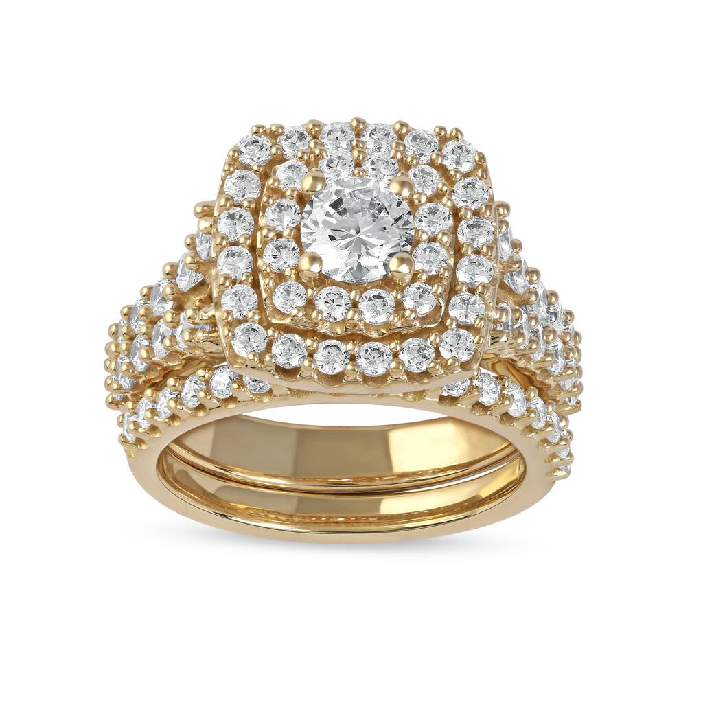 2ct TDW Diamond Double Halo Bridal Set in 14k Gold for Women