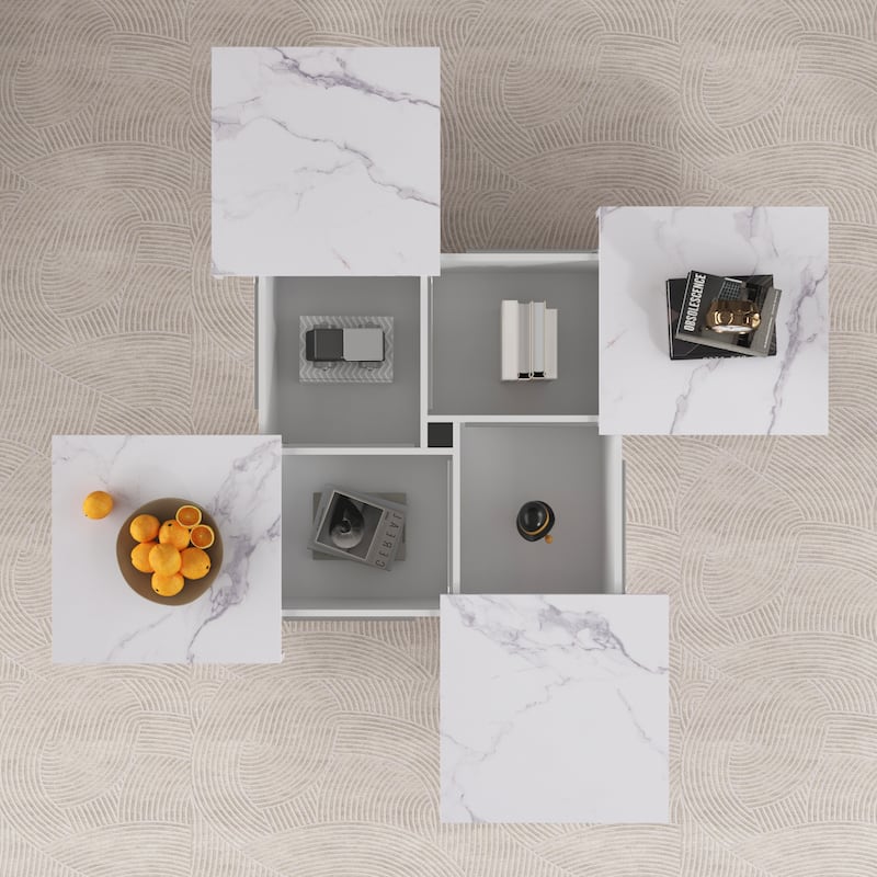 Marble Veneer Coffee Table Sliding Top with Storage
