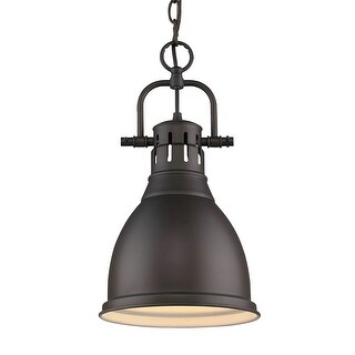 Yep by Golden Lighting Duncan 1-light 9in Chain Hung Pendant in Rubbed Bronze and Rubbed Bronze shade