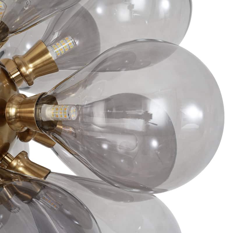 18-Light Cluster Blue Glass Bubble Chandelier - 25in Wide Gold