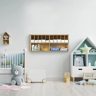 RRI Goods Wall Mount Baby Diaper Caddy Organizer with Storage Unit, 100% Birch Plywood Storing Kids Diapers, Wipes in Nursery