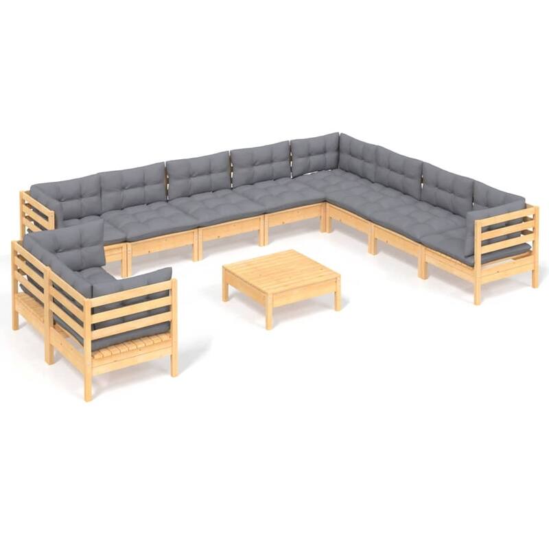vidaXL Solid Pinewood Patio Lounge Set 11 Piece with Cushions Multi Colors