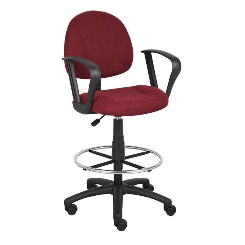 Jea Drafting Stool Chair, Loop Arms, Burgundy Red Tweed, Round Footring