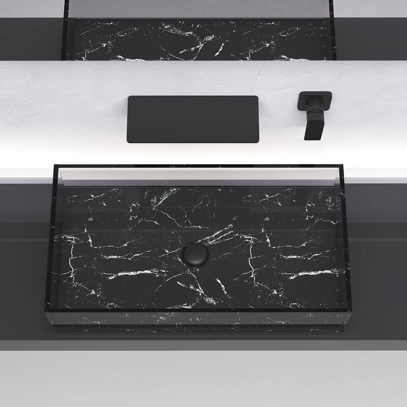 Waterfall Bathroom Sink Faucet 1- Handle Wall Mount Lavatory Faucet - Matte Black