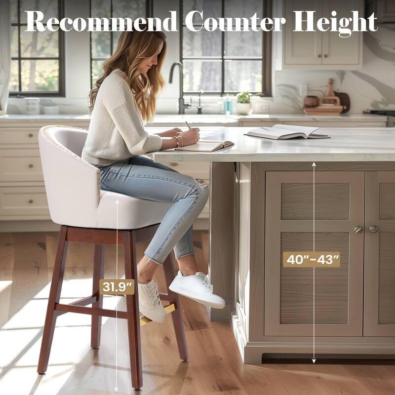 26.4"/31.9"H Height Upholstered Solid Wood Swivel Bar Stools