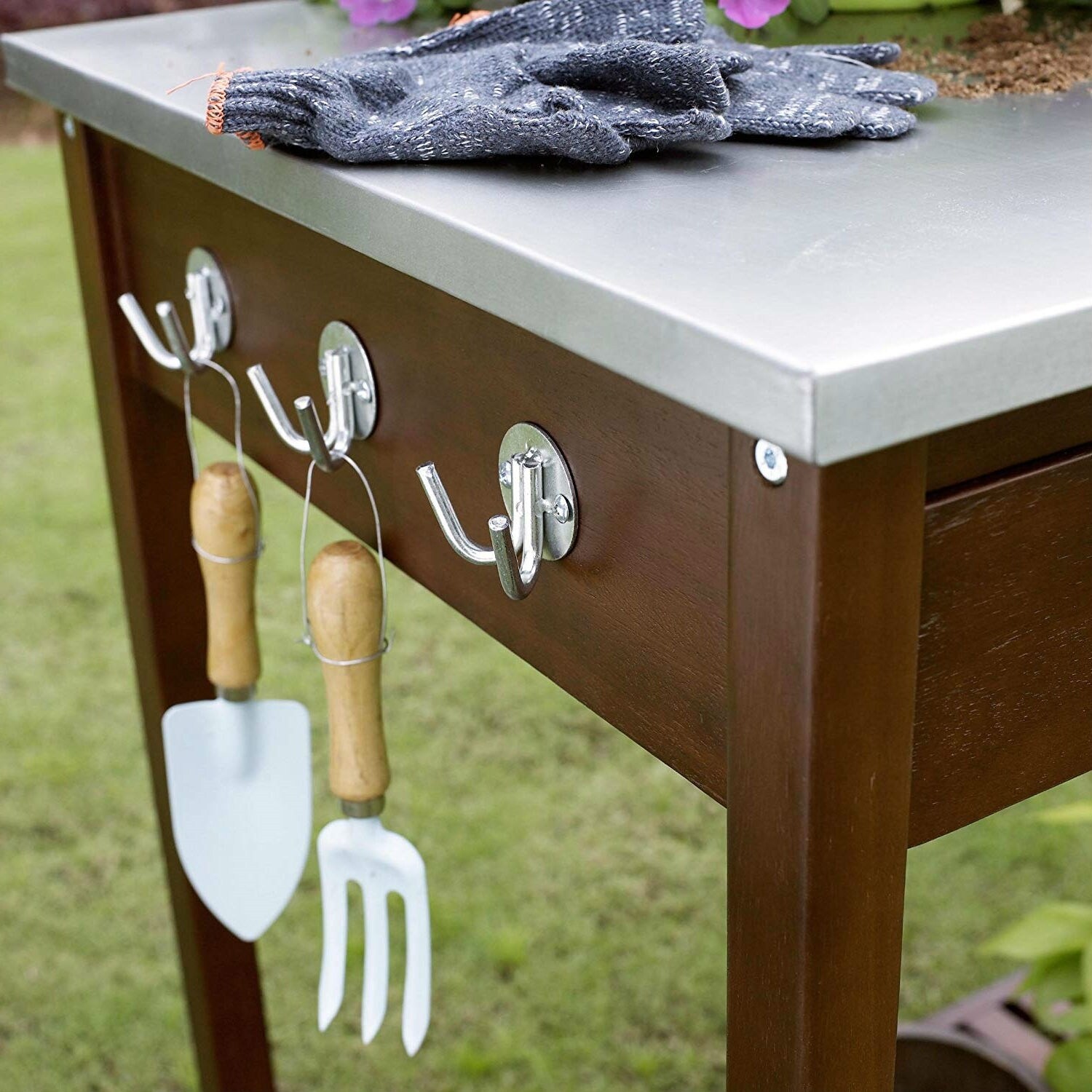 Shop Outdoor Solid Wood Potting Bench Work Table With Galvanized