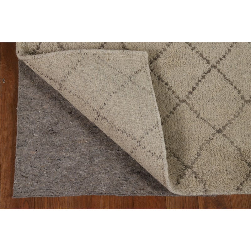 Beige Trellis Moroccan Oriental Runner Rug Handmade Wool Carpet - 2'7" x 7'9"