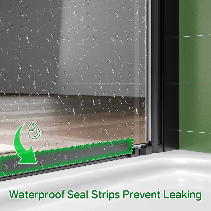 Matte Black Hinged Shower Door 34x75, 6mm Tempered Glass, Headerless, 1.5 in Adjustable, Left/Right In/Out