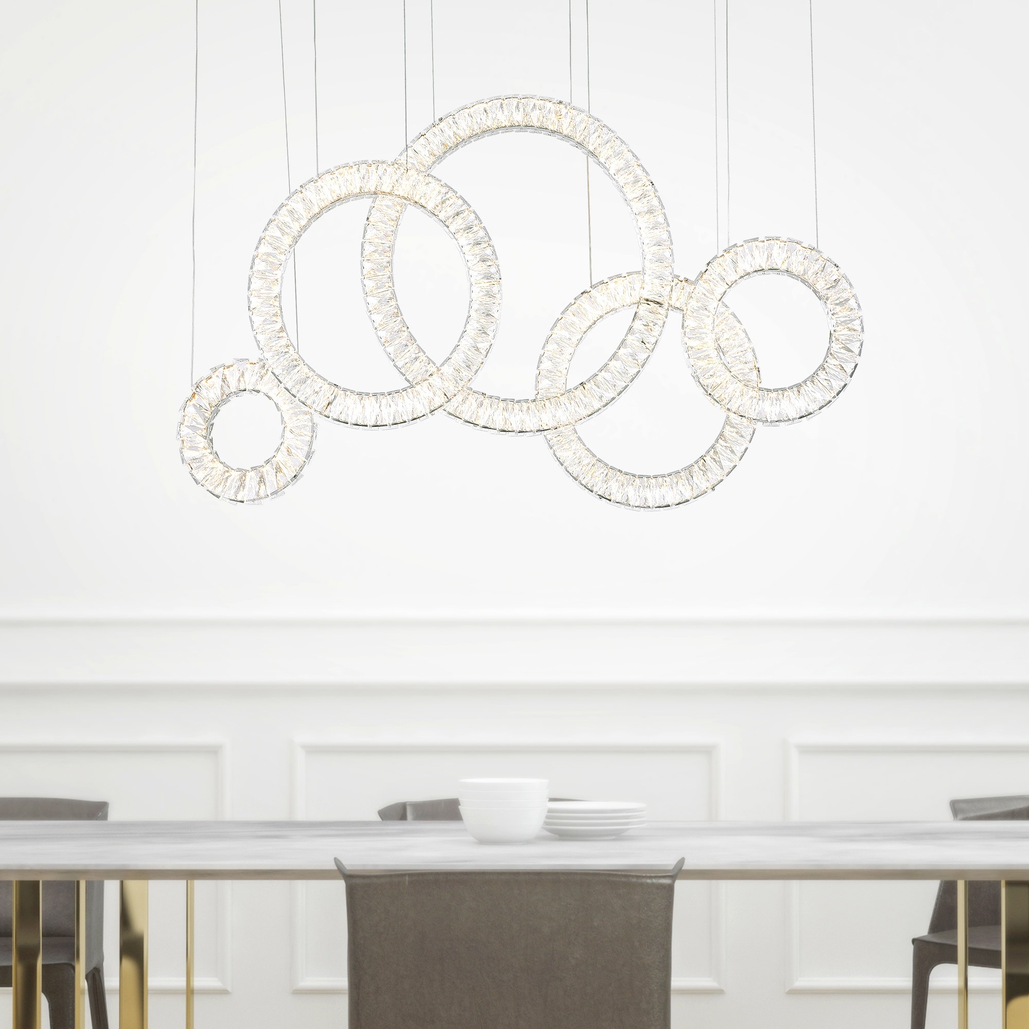 CWI Lighting Celina Integrated LED 43in 5 Ring Chrome Chandelier