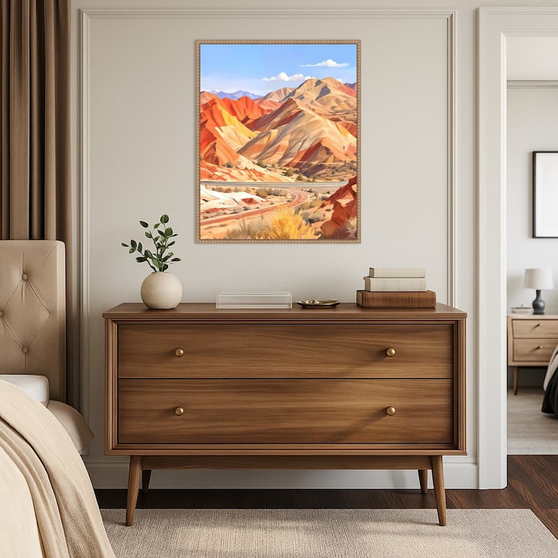 Where the Earth Wears Fire and the Sky Whispers Peace by Uma Gokhale Framed Canvas Wall Art Print