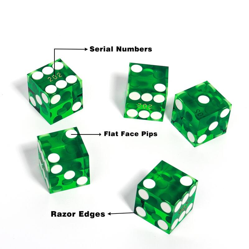 GSE™ Instant Casino Craps Game Set with 5 of 19mm Precision Casino Dice with Matching Serial Numbers, 3-Inch Craps On/Off Puck
