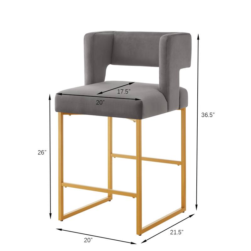 Modern Fashion Counter Height Bar Stools with Unique Square Open Backrest,Set of 2 Versatile Bar Chairs with Sturdy Iron Legs