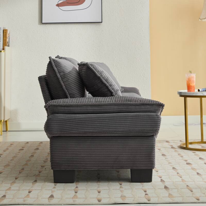 Grey Corduroy Upholstered Sofa Sleeper Loveseat with Pillows, 84x32x32 inches