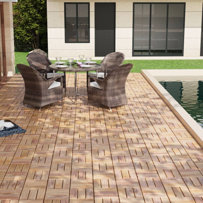 10 Piece Brown Wood Outdoor Deck Tiles 12x12 inch with Waterproof and Drainage Base