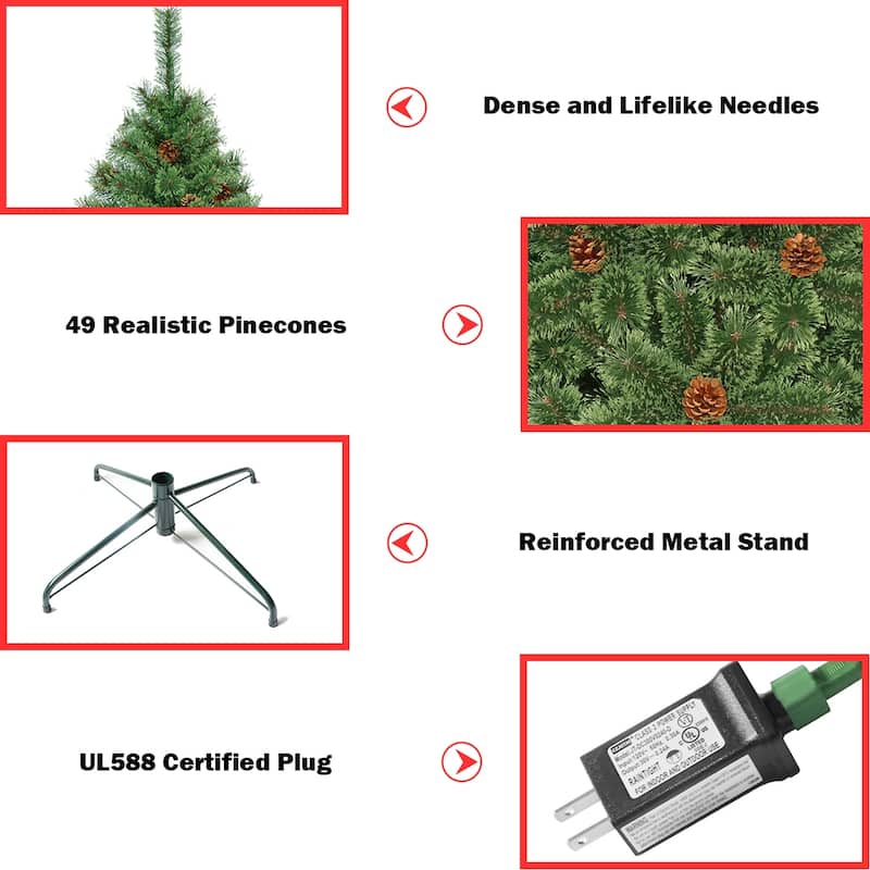 Gymax 6FT Pre-lit Flowering Artificial Green Hinged Christmas Tree PVC - See Details