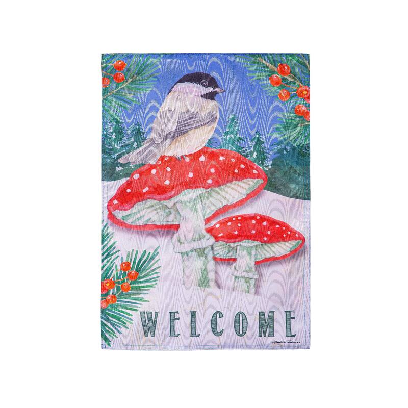 12.5 in. x 18 in. Chickadee and Winter Moire Garden Flag