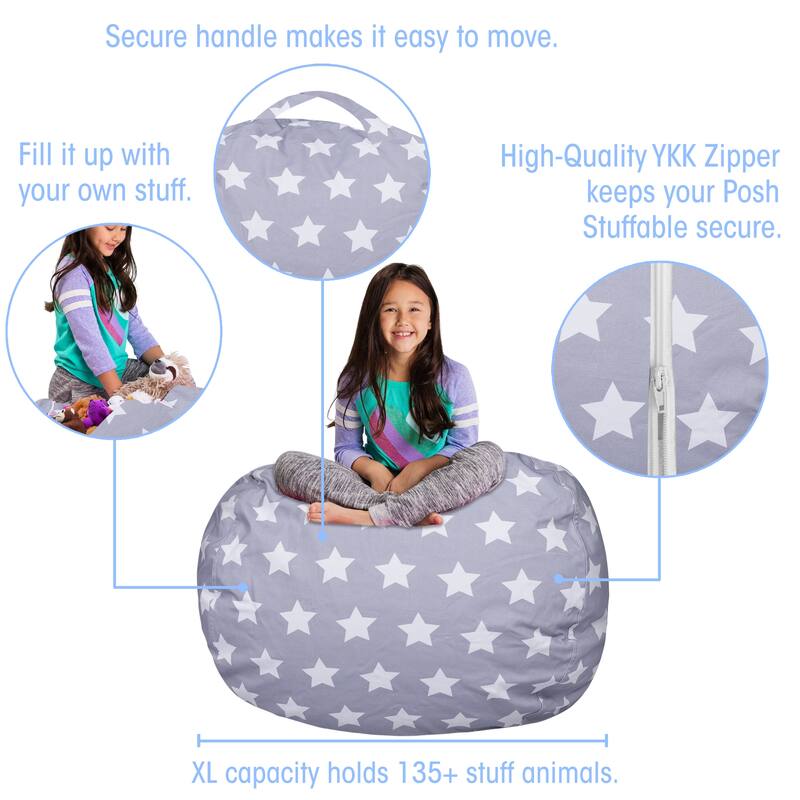 Kids Bean Bag Chair Cover Stuffed Animal Storage or Toy Organizer