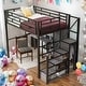 preview thumbnail 17 of 30, Metal Full Size Loft Bed with Wardrobe,Desk,Storage Shelves Black